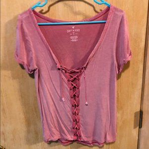 Light Pink Lace Up Front Tee